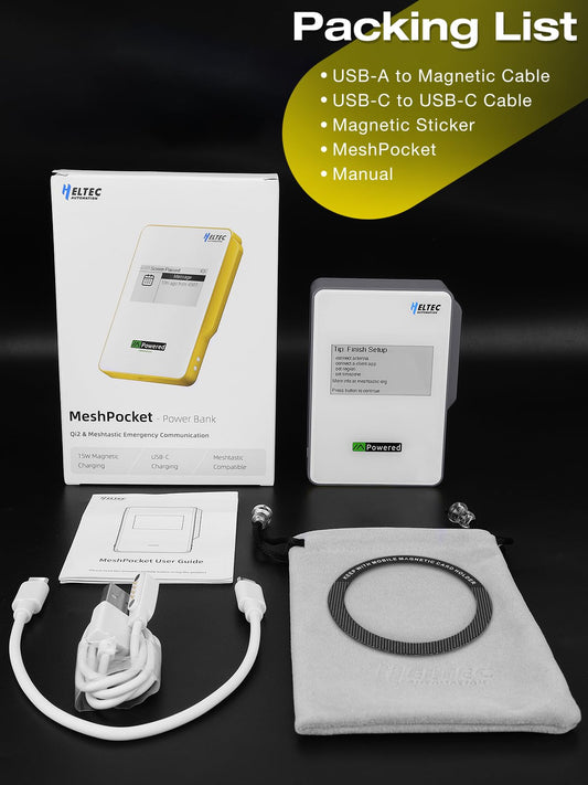 MeshPocket Qi2 Magnetic Power Bank 10000mAh, 15W Wireless Portable Charger with 20W USB-C Fast Charging Bluetooth LoRa E-Ink Display Small Battery Pack for iPhone Compatible with Meshtastic (Gray)